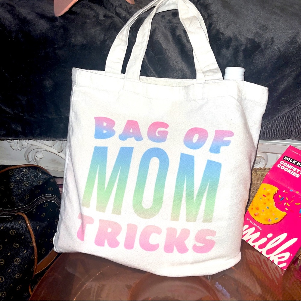 Bag of MOM tricks tote bag personally engraved on back, new mom gift, just ask!